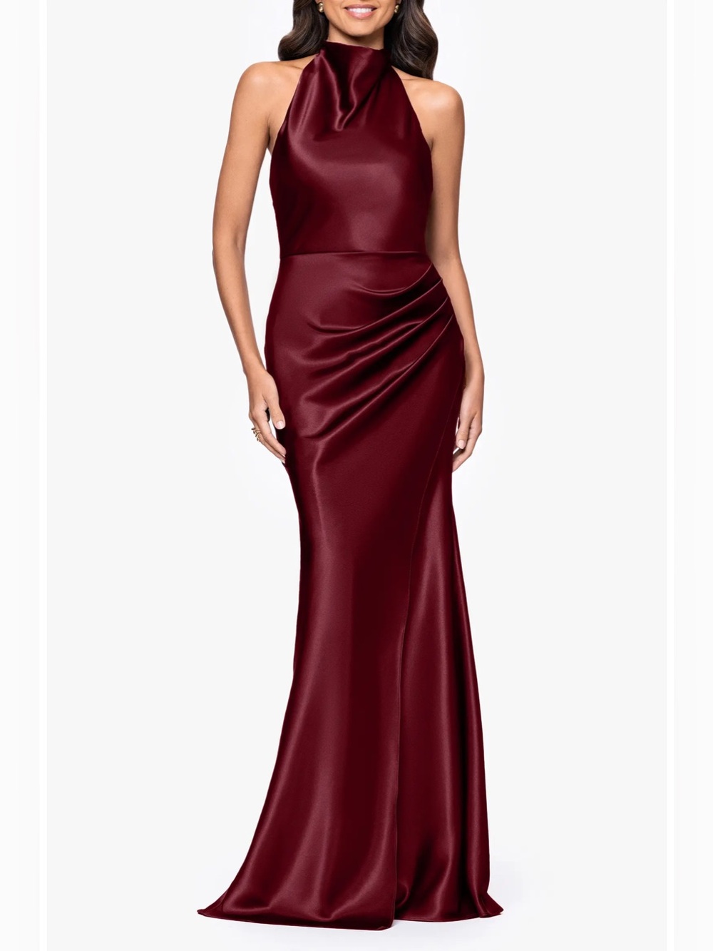 Betsy & Adam Charmeuse Halter Dress Satin Gown Burgundy Size 4 NWT